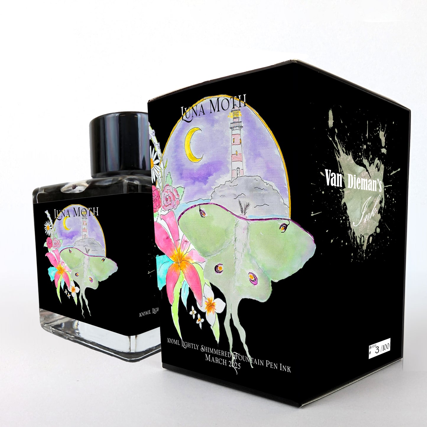 Van Dieman's 2025 March - Luna Moth - 100ml Lightly Shimmered Fountain Pen Ink